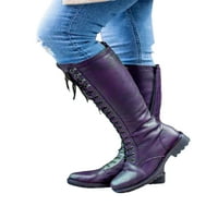Ymiytan za žene visoke čipke up zimske cipele sa visokim cipelama sa niskim potpeticama Jahanje, vanjska casual bočna zip ljubičasta 9