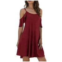 Ženske haljine hladno rame Solid Colore labava maturalna haljina ljetna kratka rukava elegantna klizačica Swing haljina s džepom crvene s