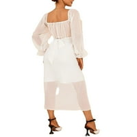 Elegantni obični kvadratni vrat Line dugih rukava bijele ženske haljine