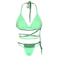 Ecqkame Žene Halter String Bikini Set Sexy Thong Cheeky Dvije kupaće kostime Solid Boja kupaći kupaći