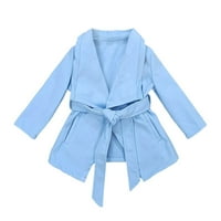 Djevojke za dijete Zimske dugih rukava s toplim kaput jakna od pune boje za odjeću za bebe sa remen svijetlom plavom bojom