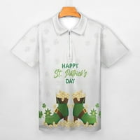 Mens St Patricks Day Modni casual 3D digitalni print rever sa zatvaračem kratkih rukava Top košulja