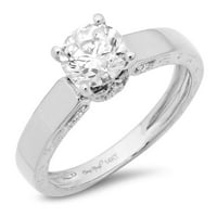 1. CT sjajan okrugli rez čist simulirani dijamant 18k bijeli zlatni pasijans sa accentima prsten sz 6.75