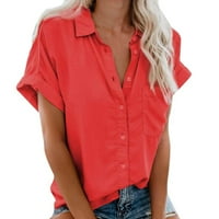 Hesxuno gumb dolje majice za žene ljetni modni čvrsti boja T majice Karoseni rever kratki rukav bluze