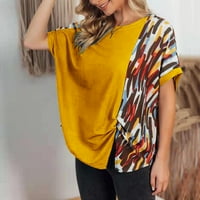 Ženski bluze Ženski kratki rukav Okrugli izrez Saobavi ubodni print Split Casual Top Yellow l