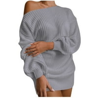 Lroplie ženske haljine casual džemper s ramena dugih rukava labav remen klat midi haljina za žene sive l