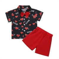 Rovga Boy Outfit Toddler kratki rukav Crveni otisci vrhovi sa kratkim kratkim kratkim hlačama odjeća