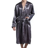 Muški V izrez Satin Robe Kimono, Imitacija Svilena kuća s dugim rukavima Bathrobe Spavaća sala za spavanje