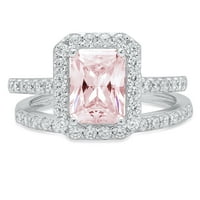 2. CT smaragdni rez ružičasti simulirani dijamant gem pravi 14k bijeli zlato prilagodljiv lasersko graviranje