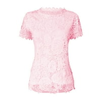 Žene ljetne vrhove kratki rukav čvrsta blusa casual ženska majica za vrat ružičaste s