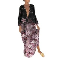 Ženska casual moda tanka V izrez dugih rukava cvjetni print gumb gore