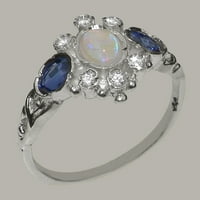 Britanci napravio je 9k bijeli zlatni prsten s prirodnim opalm safirnim kubičnim cirkonijskim ženskim zaručničkim prstenom - veličine opcija - veličine 7,25