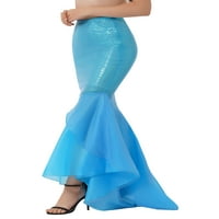 Ženski sjajni šljokica sirena repne suknje Halloween kostim plave l