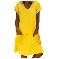 Ljetne haljine za žene Čvrsti mini a-linijski kratki rukav Slobodno vrijeme V-izrez Dress Yellow XL