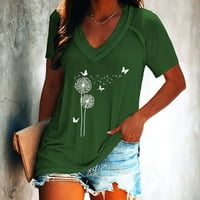 Ženski vrhovi modni uzročni vrezni bluza za ispis kratkih rukava majica ljetnih vrhova zelena m