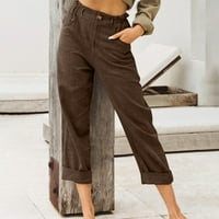 Ženske hlače Sawvnm Žene Ležerne prilike, tasteri za džepove u boji Elastični struk Udobne ravne hlače