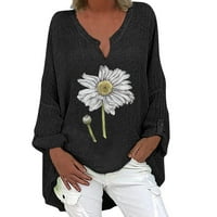 Žene ljetne vrhove s dugim rukavima V izrez cvjetni tiskani nepravilni rub majica casual majice TEE