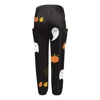 Strungtenwomen's Modni labavi Ležerni Halloween Print Elastic nacrtane nacrtane bočne džepove hlače