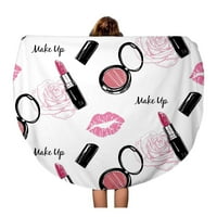 Okrugli ručnik za plažu Blaket ružičasti makeup uzorak make up kolekcija kozmetički poljubac pribor