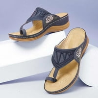 Porfeet Par sandale Udobni ispisani uzorak FAU kožne velike veličine debele pete Žene klinovi papuče