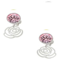 Silvertone Mala ruža Outline Pink Crystal Clip na minđušama