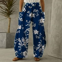 Voncos ženske hlače Ležerne prilike - labava široka noga moda retro tiskane pantalone za žene plave