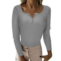 Awdenio Winter džemper za žene odozgo za čišćenje Ženska tipka V-izrez Dugi rukavac Pletena džemper košulja za dno bluza