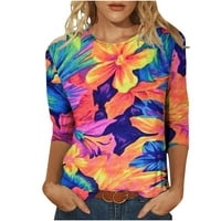 Ženska modna tiskana labava majica Srednja rukava Okrugli vrat Ležerne prilike Plus size Bluzes Košulja Dressy za jesen