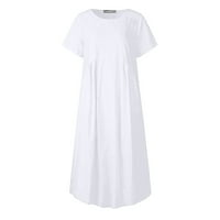 CETHRIO Sun Haljina - Modni čvrsti džep sa kratkim rukavima Retro dugačka haljina bijela