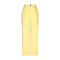 Duge pantalone za žene modne ženske pantalone pune hlače Ležerne prilike ravne hlače od punog boja žute s