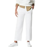 NSENDM ženske posteljine pantalone, ženske hlače visoke struk široke noge dugih salona sa džepom, bijelom,