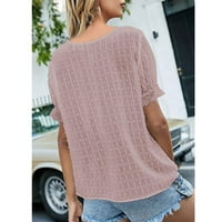 Puntoco Plus Veličina Vrhunska klirensa Ženska majica SOLID kratki rukav V-izrez Majica Bluza Pink 6