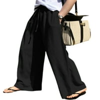 Abtel ženske duge hlače izvlačenje Palazzo Pant Solid Colleny Casual Beach pantalone dame labave fit dno crne xs