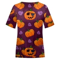 Dame Casual V izrez kratki rukav Halloween Ispis uniforme T-košulje Purple XL