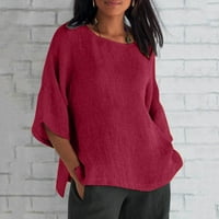 Ženska modna obrezana okrugla vrat pamučna linija labava bluza s majicama kratki rukav vrhovi dame labave