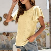 Ženski vrhovi pulover kratkih rukava bluza od čvrstog V-izrez žuta l