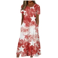 Ljetna haljina za žene casual dan neovisnosti tiskani s kratkim rukavima s kratkim rukavima V-izrez