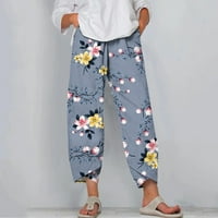 Boho cvjetni print Capri hlače za žene ljetne pamučne posteljine vrećaste hlače elastične struke širokog