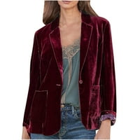 Ženske casual baršunaste jakne s dugim rukavima Otvoreni prednji sprijeda 0ffice Blazer Vintage Solid