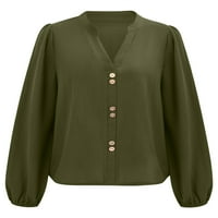 Beiwei Dame košulje s dugim rukavima V Vrući izrez Elegantna tunika košulja Žene Solid Color Comfy Army