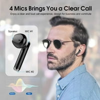 Bežični uši za Bluetooth 5. Slušalice sa 4-MICS Obriši pozivi i Encking Buke Otkazivanje, Bluetooth Earbud Dodirnite Stereo zvuk sa LED ekranom, vodootporne slušalice za WO