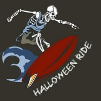 Halloween Surfanje zombi skeleta smiješne kostime majica Juniors charcoal siva grafički tee - Dizajn