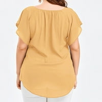 Haxmnou ženska modna casual puna čipka plus veličina majica Bluza Bluza s kratkim rukavima Yellow XXXXXL