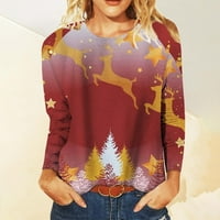 Majice za žene božićne cvjetne tiskane košulje s dugim rukavima na dugim rukavima, casual tunika top