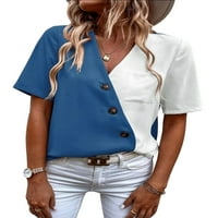 Žene Casual V izrez Pulover kratki rukav modni ljetni vrhovi V-izrez Radni baggy bolovni blok majica