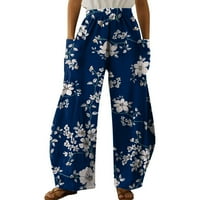 Voncos Womens Hlače Ležerne prilike - tiskane retro labave modne hlače za noge za žene plave veličine