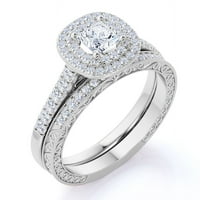 Vintage Square Diamond - Double Halo - Klaster zaručnički prsten - mladenčić - 10k bijelo zlato