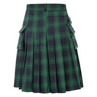 YubnLvae komunalne kvrke za muškarce suknja Muški modni škotski stil Pleastirani kontrastni džep u boji Pleased suknja