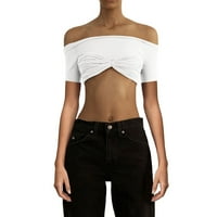 Puni broj za žene Bijelo ljeto Ženska modna modna ramena kratki rukav Tees Slim Fit Stretchy Top Solid