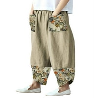 Niveer ženske široke pantalone za noge casual elastične struke vintage baggy hlače sa džepovima